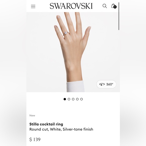 Swarovski Cocktail Ring Round White Crystal Silver-Tone Finish